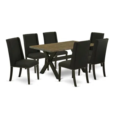 East West Furniture 7-piece Dinette Set - 6 Parson Chairs And A Dining Table Solid Wood Structure In Multi