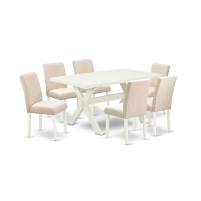 East West Furniture 7-piece Dinette Set - 6 Parson Chairs And A Rectangular Dinette Table Hardwood Structure In Pink