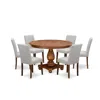 East West Furniture 7-piece Dinette Set - Kitchen Pedestal Table And 6 Doeskin Color Parson Wood Chairs With High Back In Multi