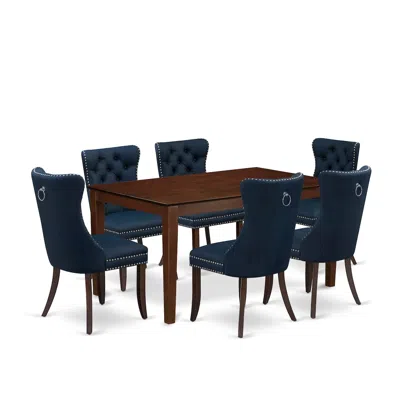 East West Furniture 7 Piece Dining Room Furniture Set Consists Of A Rectangle Solid Wood Table In Blue