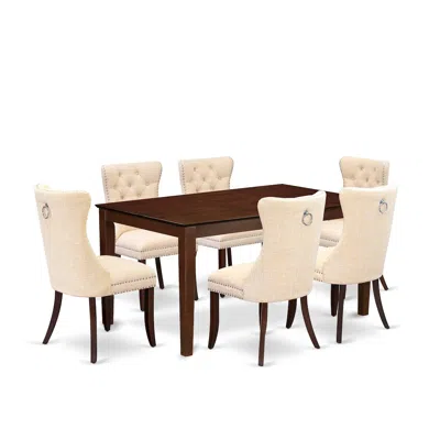 East West Furniture 7 Piece Dining Room Furniture Set Consists Of A Rectangle Solid Wood Table In Brown