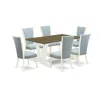 East West Furniture 7 Piece Dining Room Set - 6 Baby Blue Linen Fabric Kitchen Chair With Nailheads And Distressed Jacob In Blue