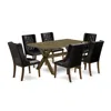 East West Furniture 7 Piece Dining Room Set - 6 Black Pu Leather Dining Room Chair Button Tufted With Nail Heads And Woo In Black