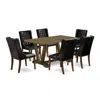 East West Furniture 7-piece Dining Room Set - 6 Black Pu Leather Upholstered Chair Button Tufted With Nail Heads And Mid In Black