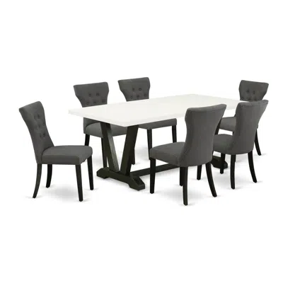 East West Furniture 7-piece Dining Room Set - 6 Parson Dining Chairs And Dining Room Table Solid Wood Structure In Gray