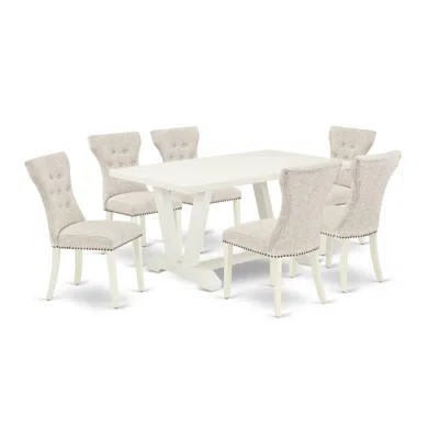 East West Furniture 7-piece Dining Room Set - 6 Parson Dining Chairs And Small Rectangular Table Hardwood Structure In Neutral