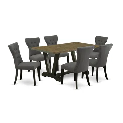 East West Furniture 7-piece Dining Room Set - 6 Upholstered Dining Chairs And A Rectangular Table Hardwood Structure In Gray
