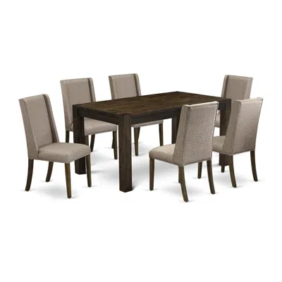 East West Furniture 7-piece Dining Room Set- 6 Parson Chairs With Dark Khaki Linen Fabric Seat And Stylish Chair Back In Multi