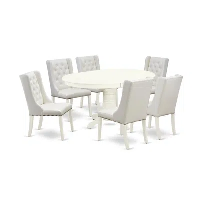 East West Furniture 7-piece Dining Room Set 6 Light Grey Linen Fabric Parson Dining Chairs With Button Tufted Back And 1 In Neutral