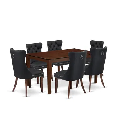 East West Furniture 7 Piece Dining Room Set Consists Of A Rectangle Solid Wood Table In Black