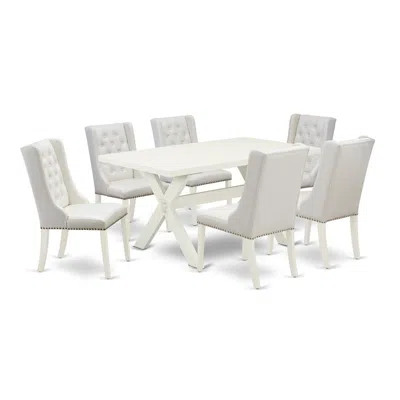 East West Furniture 7-piece Dining Room Set Contains 6 White Pu Leather Parson Dining Chairs With Button Tufted And Mid 