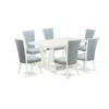 East West Furniture 7 Piece Dining Room Table Set - 6 Baby Blue Linen Fabric Dinning Room Chairs With Nailheads And Line In White