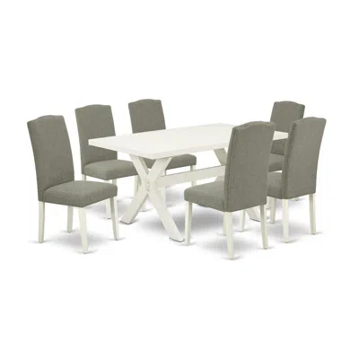 East West Furniture 7-piece Dining Room Table Set - 6 Dining Chairs And Small A Rectangular Table Hardwood Structure In Gray