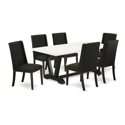 East West Furniture 7-piece Dining Room Table Set - 6 Parson Dining Chairs And A Rectangular Table Hardwood Structure In Multi