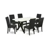 East West Furniture 7-piece Dining Room Table Set- 6 Dining Chair With Black Linen Fabric Seat And Stylish Chair Back -  In Black