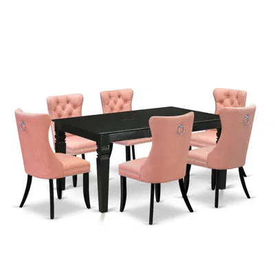 East West Furniture 7 Piece Dining Set In Pink