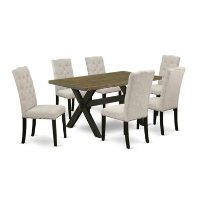 East West Furniture 7-piece Dining Table Set - 6 Upholstered Dining Chairs And A Rectangular Table Hardwood Structure In Neutral