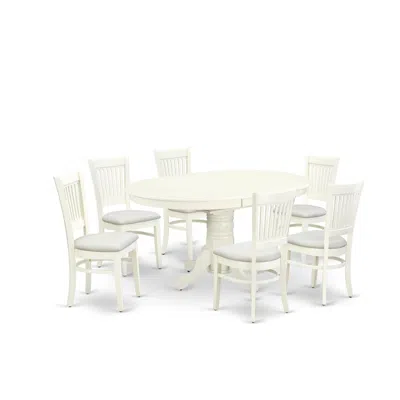 East West Furniture 7-piece Dining Table Set- 6 Dining Chairs With Linen Fabric Seat And Slatted Chair Back In White