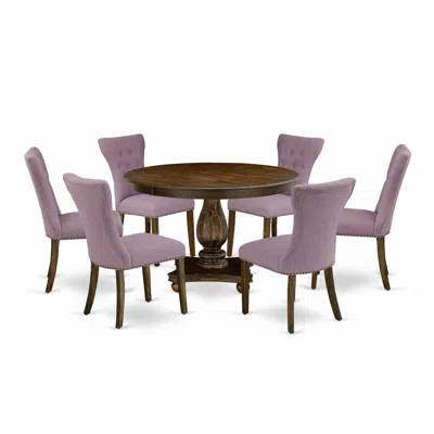 East West Furniture 7 Piece Dining Table Set In Purple