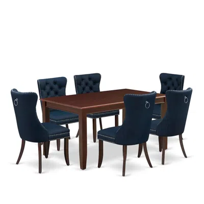 East West Furniture 7 Piece Dining Table Set Consists Of A Rectangle Kitchen Table In Blue