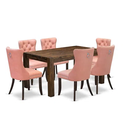East West Furniture 7 Piece Dining Table Set Contains A Rectangle Rustic Wood Kitchen Table In Pink