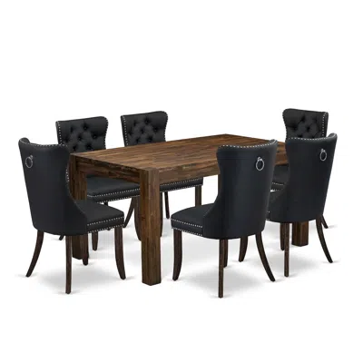 East West Furniture 7 Piece Dining Table Set Contains A Rectangle Rustic Wood Kitchen Table In Black