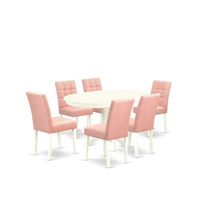 East West Furniture 7 Piece Dinner Table Set Consists A Modern Dining Table In Pink