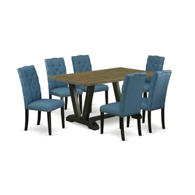 East West Furniture 7-piece Fashionable Dining Set An Excellent Distressed Jacobean Wood Dining Table Top And 6 Awesome  In Blue