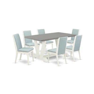 East West Furniture 7-piece Fashionable Kitchen Table Set An Excellent Cement Color Rectangular Table Top And 6 Gorgeous In Blue