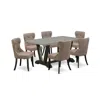 East West Furniture 7-piece Kitchen Dining Room Set- 6 Kitchen Chairs With Coffee Linen Fabric Seat And Button Tufted Ch In Brown