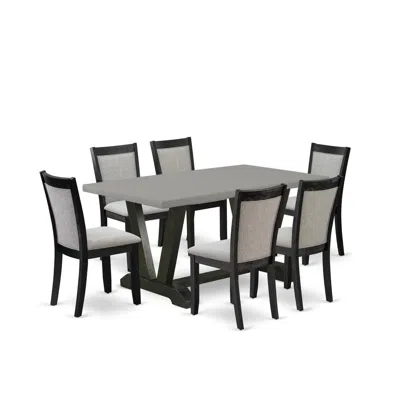 East West Furniture 7 Piece Kitchen Dining Table Set - A Cement Top Modern Dining Table With Trestle Base And 6 Shitake  In Gray
