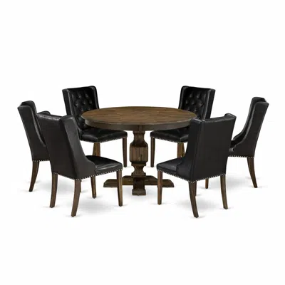 East West Furniture 7 Piece Kitchen Dining Table Set In Brown