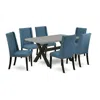 East West Furniture 7-piece Kitchen Set - 6 Upholstered Dining Chairs And Small Dining Table Solid Wood Structure In Blue