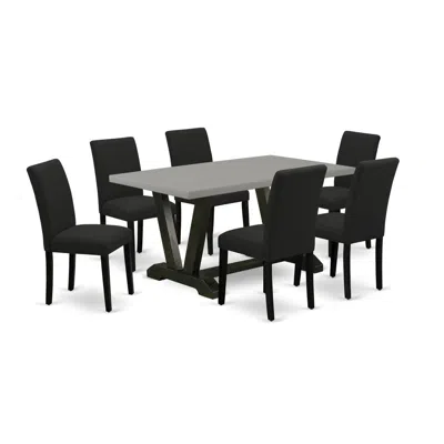 East West Furniture 7-piece Kitchen Table Set Includes 6 Mid Century Modern Dining Chairs With Upholstered Seat And High In Black