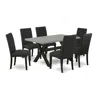 East West Furniture 7-piece Modern Dining Set- 6 Upholstered Dining Chairs With Black Linen Fabric Seat And Stylish Chai In Black
