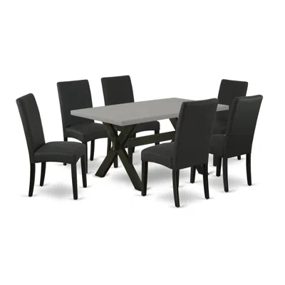East West Furniture 7-piece Modern Dining Set- 6 Upholstered Dining Chairs With Black Linen Fabric Seat And Stylish Chai