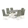 East West Furniture 7-piece Modern Dining Set- 6 Upholstered Dining Chairs With Smoke Linen Fabric Seat And Button Tufte In Gray