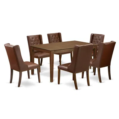 East West Furniture 7-piece Modern Dining Set Includes 1 Rectangular Kitchen Dining Table And 6 Brown Linen Fabric Kitch