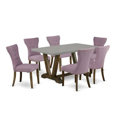 East West Furniture 7-piece Modern Dining Table Set - 6 Parson Chairs And Small Rectangular Table Hardwood Structure In Purple