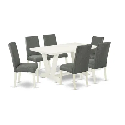 East West Furniture 7-piece Modern Dining Table Set - 6 Parson Chairs And Small Rectangular Table Hardwood Structure In Gray