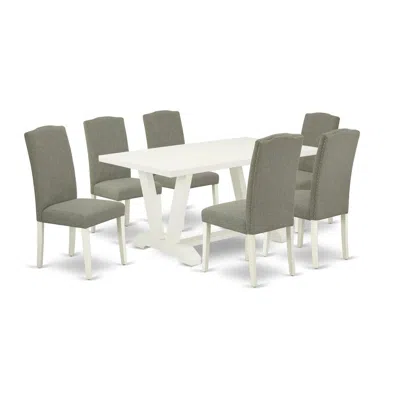 East West Furniture 7-piece Modern Dining Table Set - 6 Upholstered Dining Chairs And A Rectangular Table Hardwood Frame In Brown