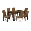East West Furniture 7-piece Modern Dining Table Set- 6 Dining Room Chairs With Brown Beige Linen Fabric Seat And Button  In Brown