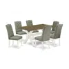 East West Furniture 7-piece Modern Dining Table Set- 6 Parson Dining Chairs With Smoke Linen Fabric Seat And Button Tuft In Brown