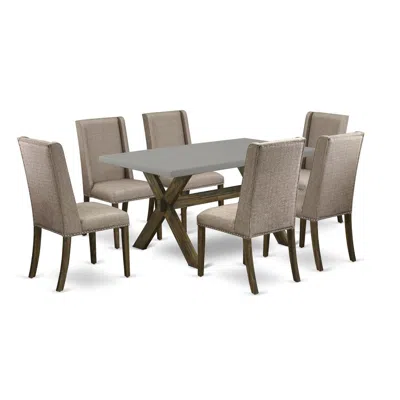 East West Furniture 7-piece Small Dining Table Set - 6 Dining Chairs And A Rectangular Dinner Table Hardwood Structure In Brown