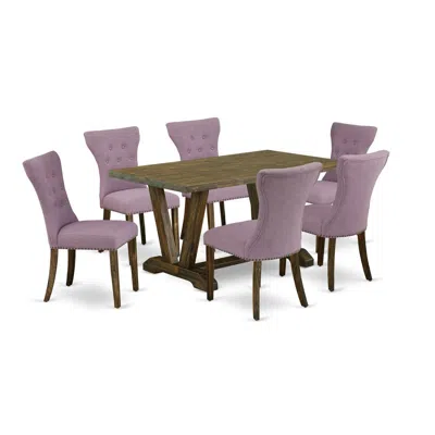 East West Furniture 7-piece Small Dining Table Set - 6 Parson Chairs And Dining Room Table Solid Wood Structure In Purple