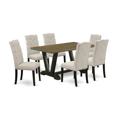 East West Furniture 7-piece Small Dining Table Set - 6 Parson Chairs And Small Rectangular Table Solid Wood Structure In Neutral