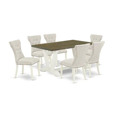 East West Furniture 7-piece Small Dining Table Set - 6 Parson Dining Room Chairs And A Rectangular Dinette Table Hardwoo In White