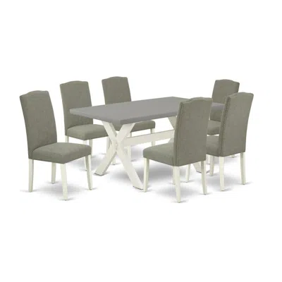 East West Furniture 7-piece Stylish A Good Cement Color Rectangular Table Top In Gray