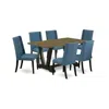 East West Furniture 7-piece Stylish Dining Room Set A Great Distressed Jacobean Wood Dining Table Top And 6 Attractive L In Blue