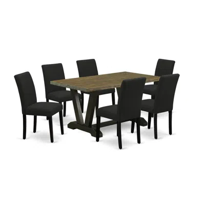East West Furniture 7-piece Table And Chairs Dining Set In Black